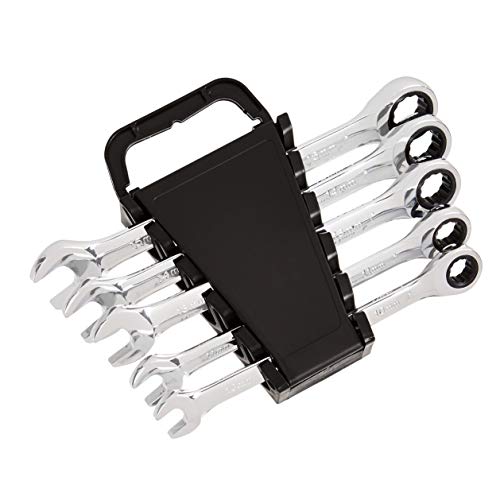 Amazon Basics Metric Ratcheting Wrench Set, 5-Piece, Chrome Vanadium Steel, 72-Tooth, 10mm, 11mm, 13mm, 14mm, 15mm, Black/Silver - color: Black/Silver, size: 5 Piece