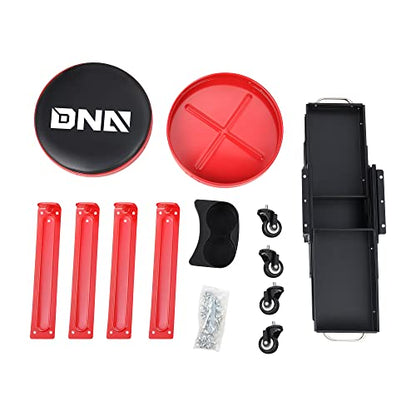 DNA Motoring TOOLS-00197 Round Mechanics Roller Seat Creeper Stool With Padded Cushion, Tool Storage Drawer & Tray, 300 Lbs Max Weight Capacity - color: Red / Black