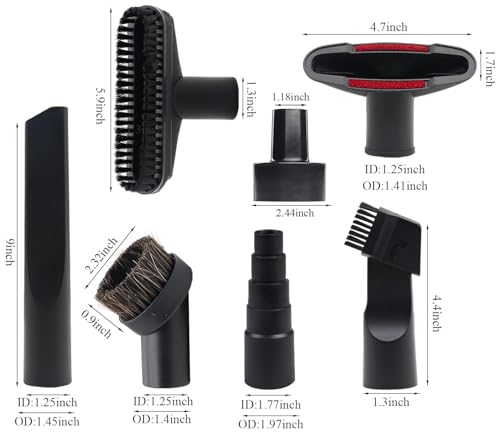 Vacuum Attachments for Shop Vac Attachment Accessories Vacuum Hose | 9 Pcs 1 1/4" Vacuum Cleaning Tools with 1 7/8" to 1" Vacuum Hose Adapter, 1.25" Hardwood Floor Brush & Crevice Tool - size: vacuum attachments-9pc