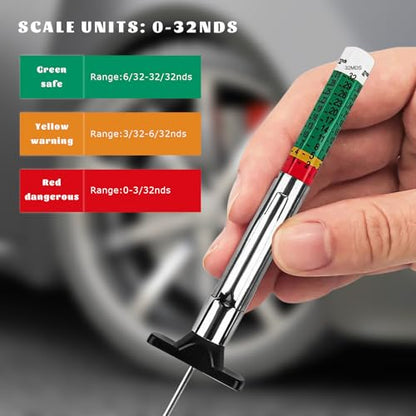 88702 Smart Tire Tread Depth Gauge, Accurate Color Coded Tyre Tread Depth Measure Tool with Pocket Clip, Heavy Duty Tire Wear Gauge in 32nds for Most Cars Trucks SUVs - color: 1 PCS