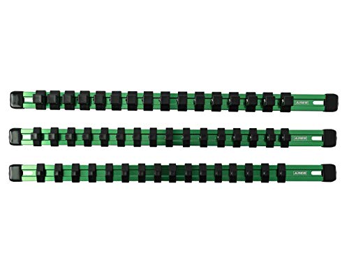 ARES 60045-3-Piece 17-Inch Green Aluminum Socket Rail Set - 1/4-Inch, 3/8-Inch, and 1/2-Inch Drive Socket Organizers Hold 48 Sockets - color: Green, size: Multi-Drive