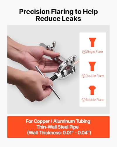 VEVOR 3/16" Brake Line Repair Kit, 45° Double & Single Brake Line Flaring Tool Kit, 25FT Copper Coated Brake Line (with 16 Fittings & 4 Unions) - Tube Cutter, 5 Adapters and Toolbox Included - size: 3/16"-1/2"