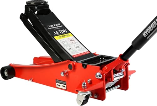 3.5 Ton Low Profile Floor Jack, Heavy Duty Floor Jack with Dual Pistons Quick Lift Pump, Steel Car Jacks Adjustable Height 4"-21", Hydraulic Trolley Floor Jacks 3.5 Ton/7000 LBS Capacity, Red - color: Red - 3.5 Ton(Dual Pump), Lift 4"-21"