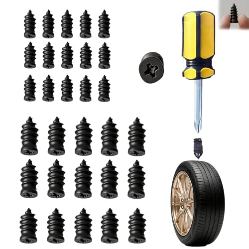 30PCS Tire Repair Rubber Nail, Vacuum Tire Repair Kits Spiral Rubber Nails, with Box and Screwdriver, for car, Motorcycle, Truck, Tractor Tire Puncture Repair