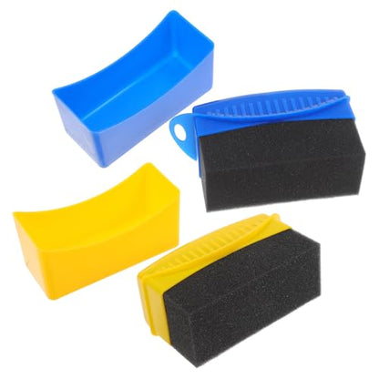 Outanaya 2pcs Tire Shine Applicator Pads with Lid and Wheel Cleaning Brush Set for Car Detailing and Tire Maintenance, Foam Sponge Tools in Blue and Yellow for Automotive Care