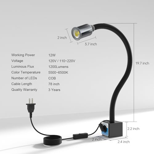 LED Magnetic Work Light, 1420lumens 20in Flexible Gooseneck Work Lamp with Strong Magnetic Base for Lathe Machines, Workbenches.