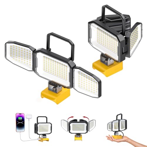 2PCS LED Work Light Compatible with 20V Battery, 150W 15000LM Flood Light, 6500K Daylight 3-Head Adjustable, USB Type-C&2 Brightness Modes Portable Flashlight Job Site Light (Tool Only) - size: 2PCS Compatible with DeWalt