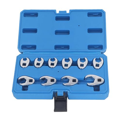 10 Piece Metric Crowfoot Wrench Set 3/8 Inch Drive Flare Nut Spanner Kit U Shaped Open End Wrenches for Automotive Brake Fuel Hydraulic Line Repair in Tight Spaces Heavy Duty 45