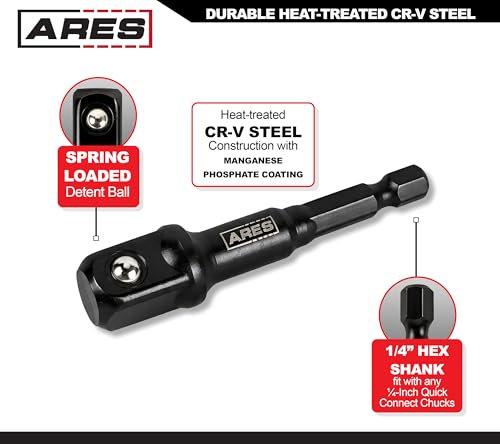 ARES 70390-10-Piece 1/2-Inch Drive 3-Inch Impact Grade Socket Adapter Set - Turns Impact Drill Drivers into High Speed Socket Drivers - size: 1/2-Inch Drive 3-Inch