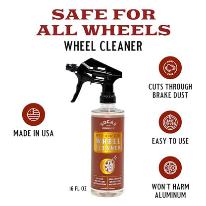SOCAR Pit Crew Wheel Cleaner - 16 fl oz Removes Brake Dust, Road Dirt, Grime. Professional Strength Powerful Formula. Safe for Aluminum, Chrome, Alloy Wheels, Brake Components - size: 16 Fl Oz (Pack of 1)
