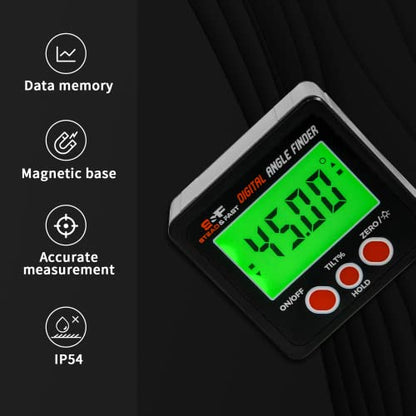S&F STEAD & FAST Digital Angle Finder Magnetic with Case & Backlit LCD | Self-inverting display, ±0.2° accuracy, Absolute & Relative, Hold & Zero, Auto-off, IP54, for Woodworking & Construction - color: Black