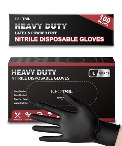NEOTRIL 6 Mil Heavy Duty Black Nitrile Disposable Gloves, Latex Powder-Free, Textured Rubber Gloves for Cooking Mechanic - size: Medium, style: Black (Box of 100)