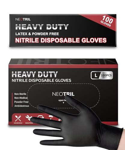 NEOTRIL 6 Mil Heavy Duty Black Nitrile Disposable Gloves, Latex Powder-Free, Textured Rubber Gloves for Cooking Mechanic - size: Medium, style: Black (Box of 100)