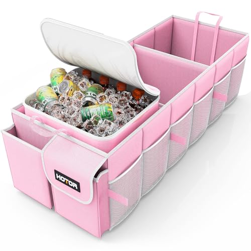 HOTOR Trunk Organizer, Sturdy Foldable with Cooler for Car & SUV, 3 Compartments, Pink, 30.90”×12.60”×10.63” - color: Pink, size: Large