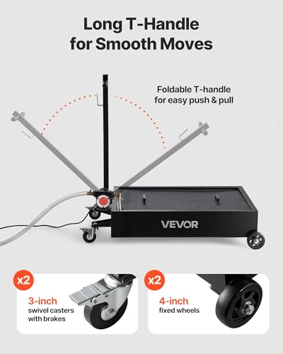 VEVOR Low Profile Oil Drain Pan, 15 Gallon Capacity, Rolling Oil Drain Pan with Electric Pump & 7.2 ft Hose, Leak-Proof & Corrosion-Resistant, Fit for Cars, SUVs, Trucks, Motorcycles, ATVs, Metal - size: 41.34 x 24.61 x 25.98 in