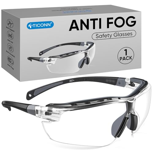 TICONN Anti-Fog Safety Glasses for Men and Women, ANSI Z87.1 Scratch Proof Eye Goggles with Adjustable Arms and UV Protection - style: 1 Pack/Clear