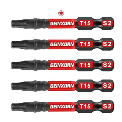 Geinxurn 5 Pieces T15 2 In. Impact Tough Magnetic Insert Bit Set, #15 Torx Head Power Bits, S2 Alloy Steel Star T15 Screwdriver Bits Set - size: 2"-5PCS, style: T15