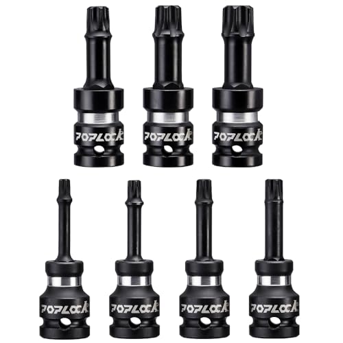 Poplock Impact Driver Set | 7-Piece ½ inch Drive Star Bit Set (T30–T70) | 75mm Long Impact Driver Bit Set with 6-Lobed Allen Tips for Torx Fasteners T30 T40 T45 T50 T55 T60 T70 - size: 7 PCS