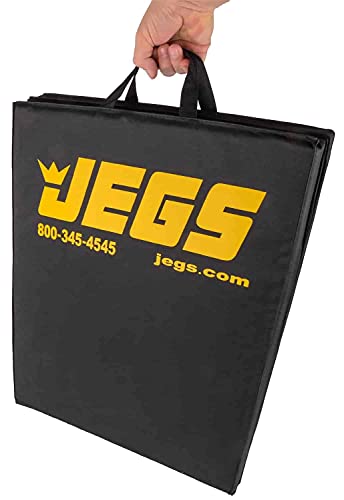 JEGS Foldable Pit Mat - 48" x 18" Unfolded Work Pad, 24" x 18" Folded Mechanics Pad - 1.5" Thick Foam Padding, Heavy-Duty Stain & Tear Resistant Fabric, Built-in Carry Handle, Black Mechanic Mat