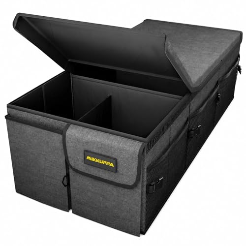 MIKKUPPA Car Trunk Organizer - 95L Collapsible Trunk Organizer with Lid, Sturdy Car Storage for SUV Auto Truck Van with Adjustable Straps and Non Slip Bottom (Gray, XX-Large) - color: Gray, size: XX-Large - With Lid