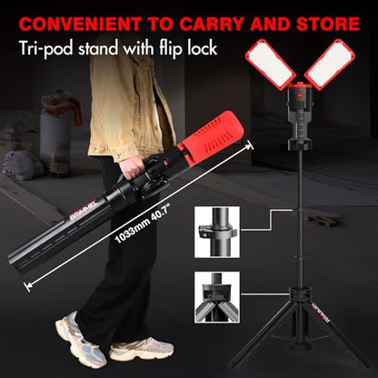 12000 Lumen 100W LED Work Light with Telescoping Tripod, Foldable Portable Corded Job Site Lighting, 288 LED Super Bright 3CCT 3000K/4500K/5000K Dual-Head Work Light with Stand
