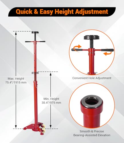2PACK Underhoist Support Stand, 3/4 Ton Jack Stand, Under Hoist Stand for Vehicle Lifting & Support, 1655Lbs Capacity, Lifting from 38.4 to 75.4Inch, - color: Red | Triangular Base