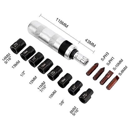 1/2" Hand Manual Reversible Impact Driver Set Extractor-12 PCS Impact Screwdriver S2 Steel Much More Durable Disengage Rusted Fasteners (3/8) - size: 3/8 Long
