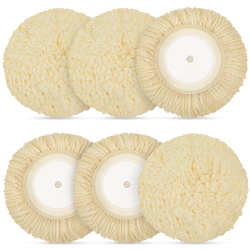 Tallew 6 Pcs 7 Inch Wool Polishing Pad Hook Loop Buffing Pad for Drill Curved Edge Compound Cutting Tool Drill Polisher Attachment Wheel Polish Kit Car Body Repair Buffing - size: 7 Inch