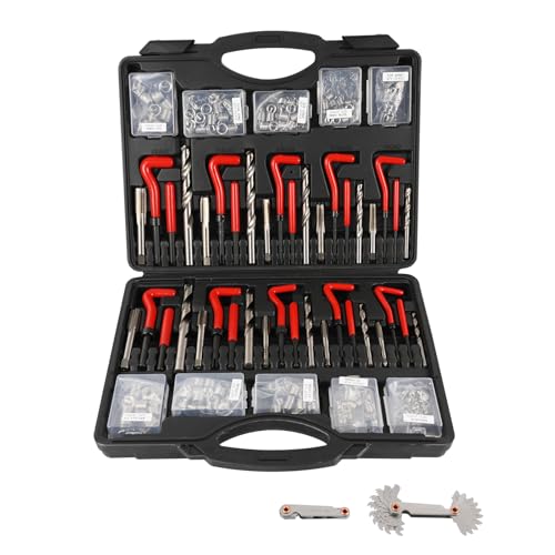 263PCS Thread Repair Kit HSS Drill Helicoil Kit, Rethreading Tool | Rethreading Kit with Thread Gauge Metric and SAE1 /4" 5/16" 3/8" 7/16" 1/2" M5 M6 M8 M10 M12