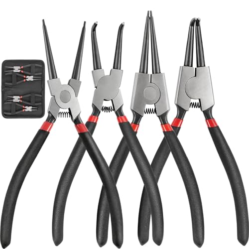Doaho 4Pcs Snap Ring Pliers Set,Heavy Duty 7 Inch Circlip Plier Cr-V Steel C Clip Pliers Kit with Straight and Bent Jaw for Internal External Rings Automotive Machinery Repair - size: 4 PCS