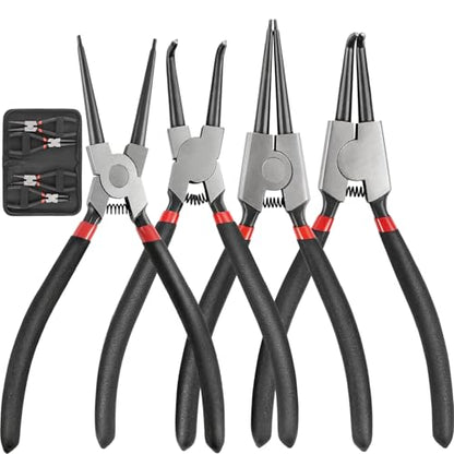 Doaho 4Pcs Snap Ring Pliers Set,Heavy Duty 7 Inch Circlip Plier Cr-V Steel C Clip Pliers Kit with Straight and Bent Jaw for Internal External Rings Automotive Machinery Repair - size: 4 PCS