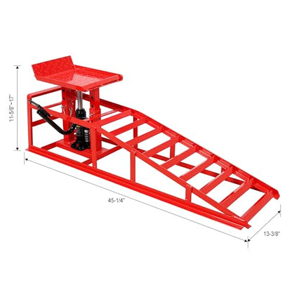 2 Pack Hydraulic Car Ramps with Pedal Auto Car Truck Service Ramps Lifts Low Profile Car Lift Service Ramps Truck Trailer Garage,Height Hydraulic Vehicle Ramps 5 T 10000 LBS (Red) - color: Red