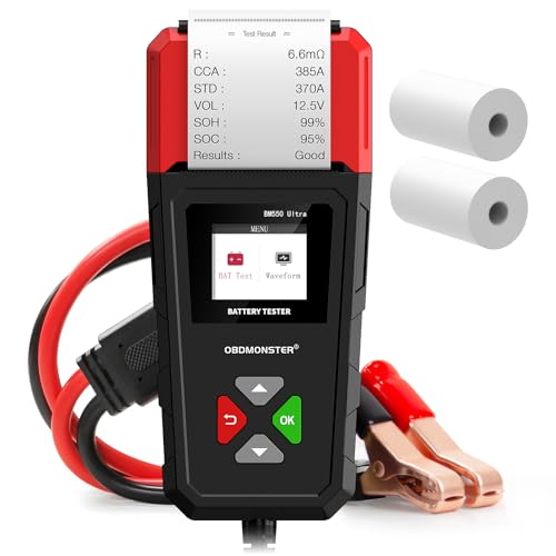 Car Battery Tester OBDMONSTER BM550U 6V/12V/24V 100-2000CCA Lead-Acid Battery Load Tester 1.8" HD Screen Automotive Digital Battery Voltage Tester with Built-in Printer - color: Black+Red