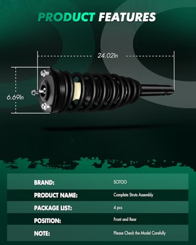 SCITOO Front and Rear Complete Struts Assembly Shock Absorber for Ford Fusion 2010-2012,for Mercury Milan 2010-2011 Automotive Replacement Struts 272596 344363 - Set of 4