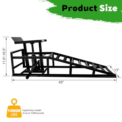 Anwick 2 Pack Hydraulic Car Ramps for Oil Changes, 5T Heavy Duty Steel Truck Ramps, Adjustable Lift Height, Low Profile Car Lift Ramp with Hydraulic Jack, Car Lifts for Home Garage (Black, 45") - color: Black