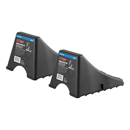 CURT 22800 Black Plastic Wheel Chocks, Vehicle, Trailer, Truck, RV, 2-Pack