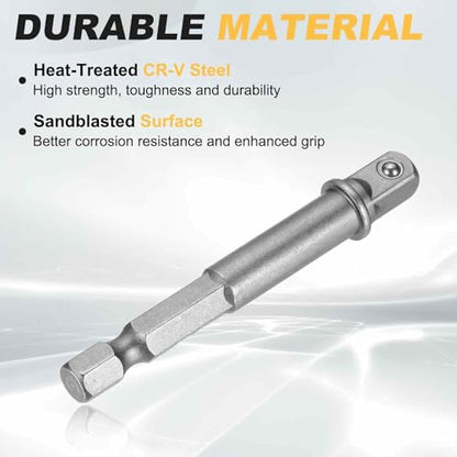 HARFINGTON 10pcs Impact Socket Adapter 1/4" Square Drive 1/4" Hex Shank 2.6" Long Extension Bit for Axle Nut Driver Drill Socket Sets - size: 1/4" x 2.6"