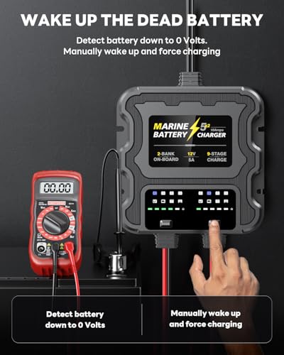 Smart 2 Bank Marine Battery Charger, 10A (5A/Bank), 12V,Waterproof,lifepo4 Lithium Battery Charger Maintainer and Desulfator for AGM, Lithium,Deep-Cycle Batteries Boat Accessories - size: 2 Bank(10A)