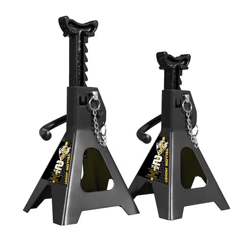 YELLOW JACKET Jack Stands 2 Ton with Double Locking for Lifting Car SUVS, 4400 lb Capacity, Heavy Duty Steel, 1 Pair, Black