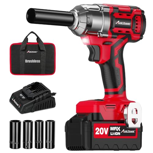 AVID POWER 1/2" Cordless Impact Wrench, 20V Brushless Impact Gun, 3 Speeds | Max Torque 370ft-lbs (500N.m), 3.0Ah Li-ion Battery, 4Pcs Impact Sockets, Fast Charger, TooL Bag, for Lug Nut & Bolt Removal - color: Light Red