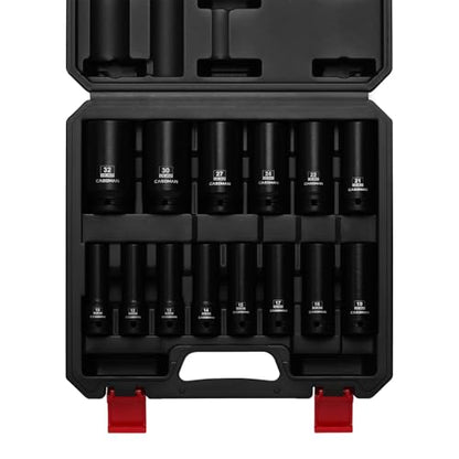 CASOMAN 14PCS 1/2" Drive Deep Impact Socket Set, Metric, 6-Point, CR-MO, 10mm to 32mm, for Auto Repair, Mechanic, with Portable Case, Easy-to-Read Size Markings, Rugged Construction - size: 10mm to 32mm
