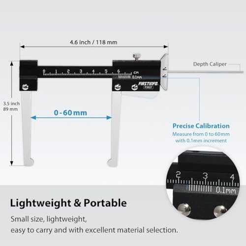 Disc Brake Micrometer Metric Brake Disc Depth Measuring Caliper, 0-60mm High Precise Tire Tread Depth Gauge 0.1mm Accuracy Portable, Manual Auto Brake Disc Depth Gauge