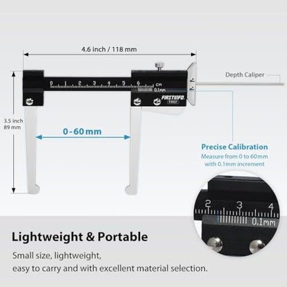 Disc Brake Micrometer Metric Brake Disc Depth Measuring Caliper, 0-60mm High Precise Tire Tread Depth Gauge 0.1mm Accuracy Portable, Manual Auto Brake Disc Depth Gauge