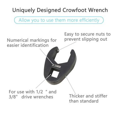 DPTOOL Crows foot Wrench Set Metric 8-32mm Flare Nut Crowfoot Wrench Set | 1/2" and 3/8” Drive 6 Point Crows Feet Wrench Set 21Pcs Flare Nut Wrench Kit for Removing Nuts from hard-to-reach Areas