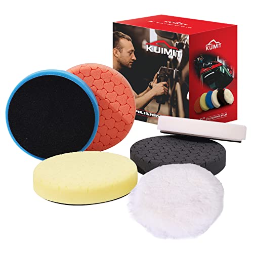 7" Buffing Polishing Pads, 6Pcs 7 Inch 170mm for 6.7 Inch Backing Plate, Compound Buffing Sponge Pads and Woolen Pads Cutting Polishing Pad Kit for Car Buffer Polisher (Honeycomb Structure) - size: 7 inch