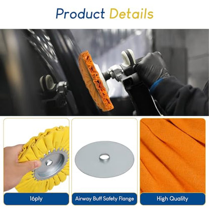 9 Pcs 8 Inch Airway Buffing Wheel Kit, 5/8 Inch Arbor for Angle Grinder | Includes 4 Density-Coded Wheels, 4 Solid Polishing Blocks and Safety Flange for Scratch Removal and Mirror Finishing on Metal