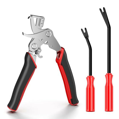 BURMONG Car Clip Pliers, Car Trim Removal Tool with 2Pcs Stainless Steel Fastener Removers, for Automotive Interior, Door Panels, Dashboards, Bumpers & Plastic Rivets