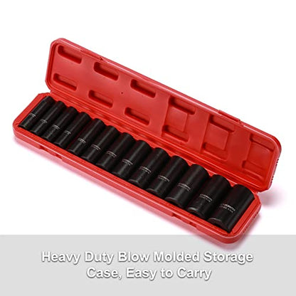 CASOMAN 1/2-Inch Drive Deep Impact Socket Set, 13 Pieces Set, 7/16"-1-1/4", CR-MO, SAE, Heavy Duty Storage Case - size: DEEP(CR-MO)