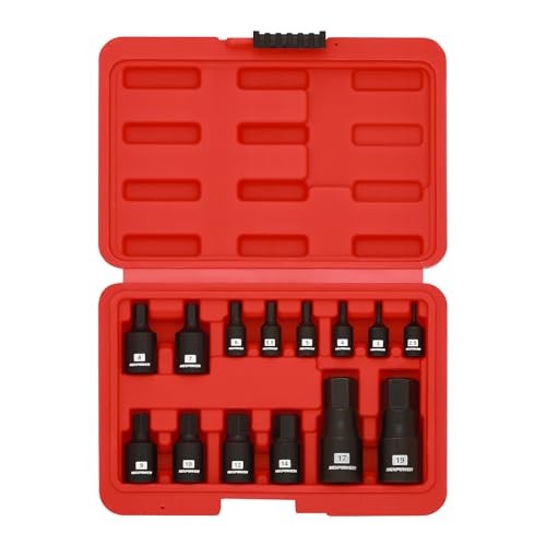 MIXPOWER 14-Piece Dr. Bit Socket Set, 2.5mm to 19mm, 1/4", 3/8" and 1/2" Drive, Cr-Mo Impact Grade, Metric, Hex Bit Socket - size: Metric