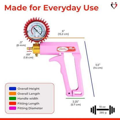 LeLuv Maxi Vacuum Pump - Manual Hand Vacuum (0-30 Hg, 0-760 mmHg) with Ergonomic Nylon Handle, Release Valve, & Rubber Protected Pressure Gauge (1/8" NPT), Compatible with LeLuv Pump Series - Pink - color: Pink